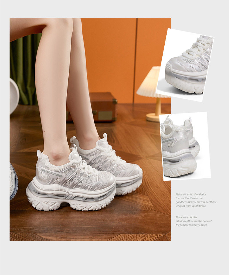 Giày thể thao nữ đế xuồng platform lỗ thoáng khí, gót siêu cao 8 cm — Trắng, Xám xanh chi tiết 3