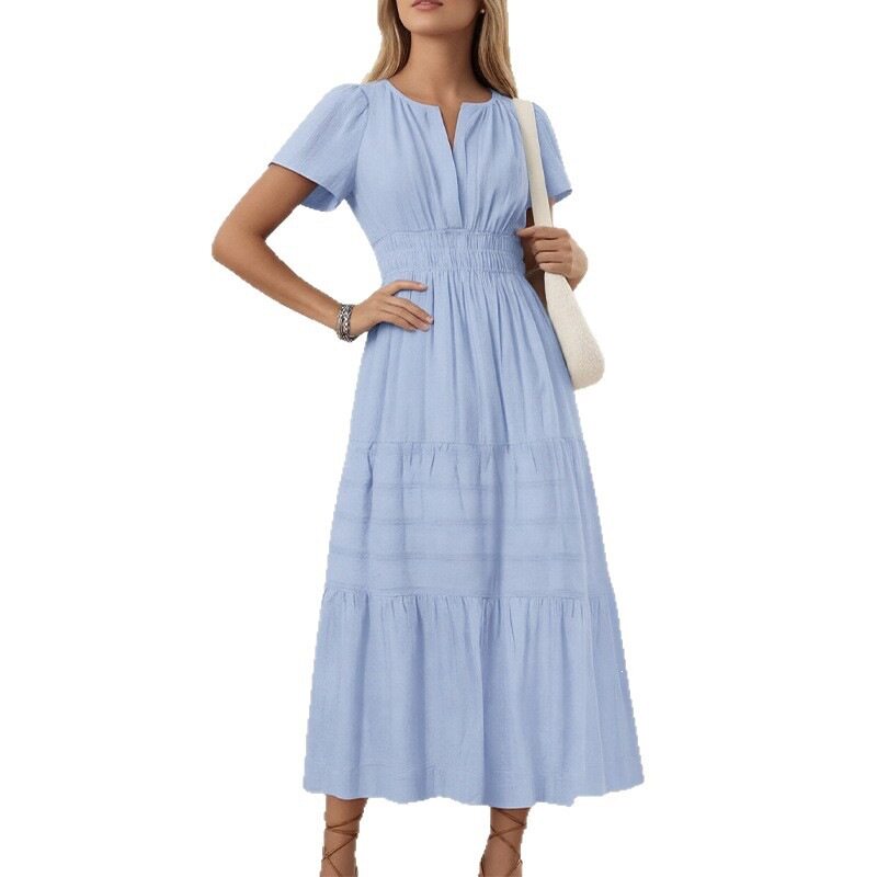 Summer Womens Dress Elegant Solid Color French Style High End Design Perfect for Casual or Formal Occasions
