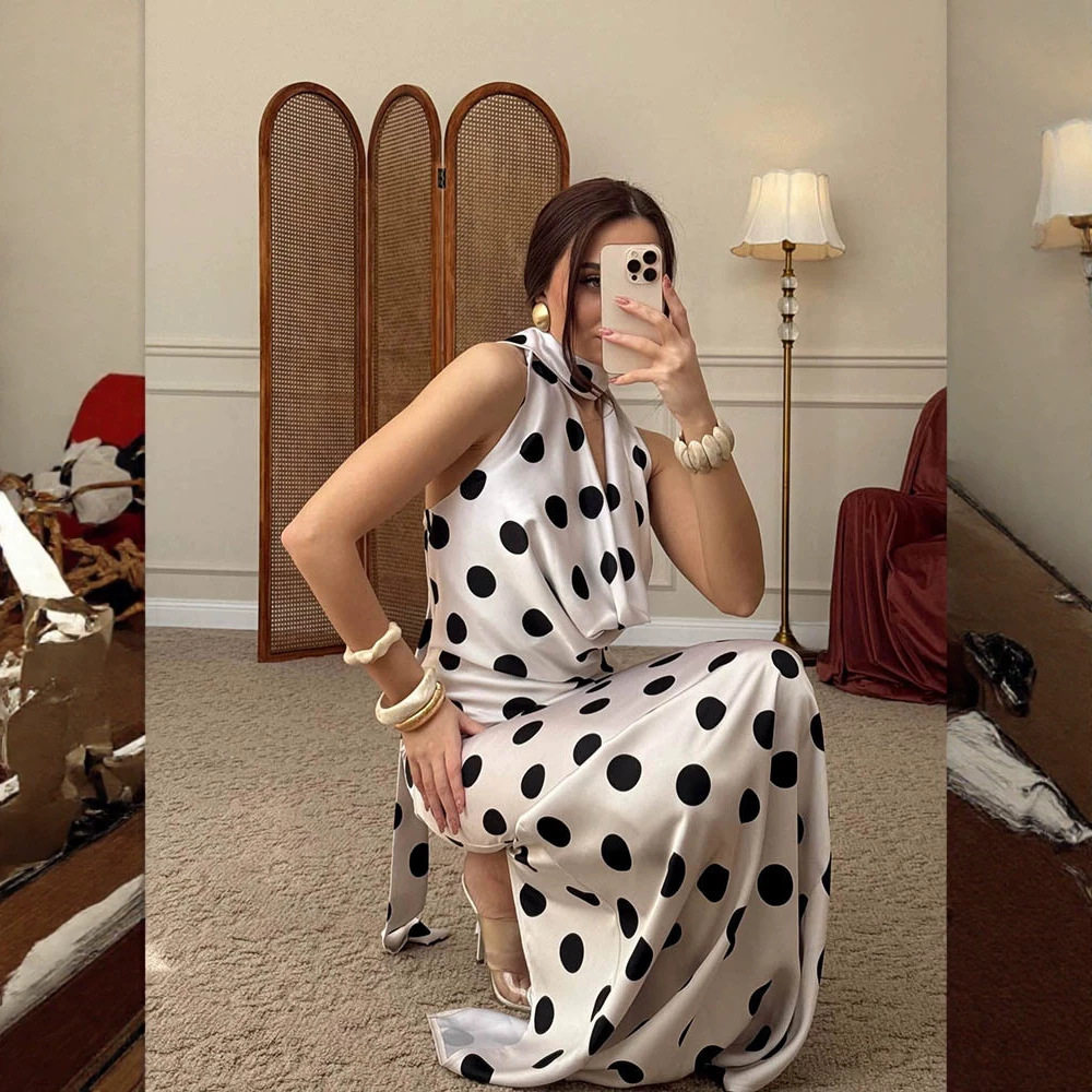 Polka Dot Print Two Piece Set Multicolor Sleeveless V Neck Summer Skirt Casual Wear Wholesale Available