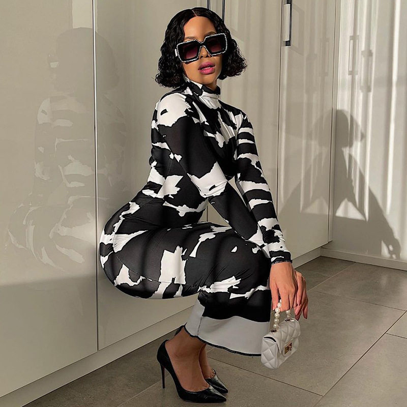 Fashionable Floral Print High Neck Long Sleeve Bodycon Dress for Women Spring Collection Wholesale Available