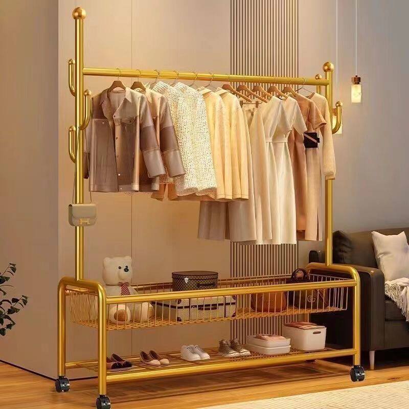Floor-Standing Vertical Clothes Drying Rack Thickened Clothes Rack with Wheels Household Simple Living Room Coat Rack Bedroom Storage Rack