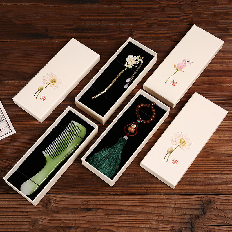 in stock Chinese Style Hair Comb Hairpin Box Lotus Jewelry Box Car Pendant Packaging Vintage Simple Lotus Gift Box