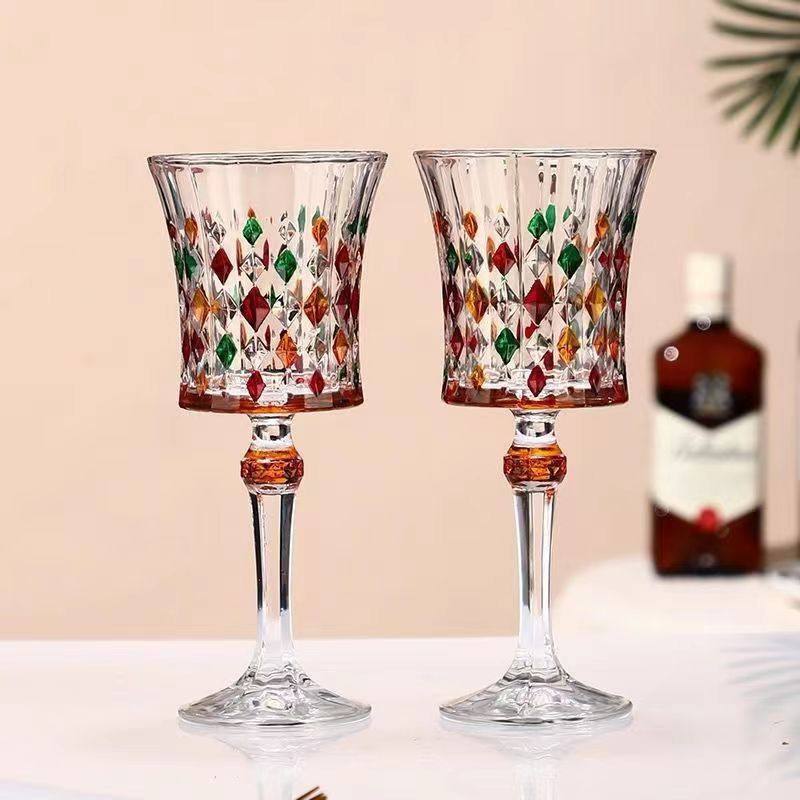 European-style high-end diamond crystal glass wine cup luxury goblet vintage wine glass niche painted Cup