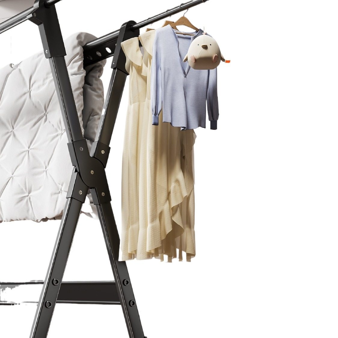 Clothes Drying Rack Floor-Standing Household Balcony Folding Clothes Rod Indoor and Outdoor Hanging Clothes Telescopic Clothes Drying Rack for Drying Quilts