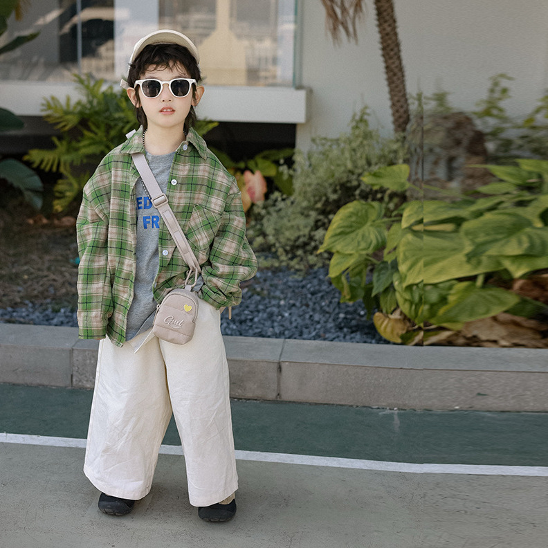 亲子装春秋绿格子长袖衬衫2025新款洋气男女童衬衣母子装上衣外套 - 图1