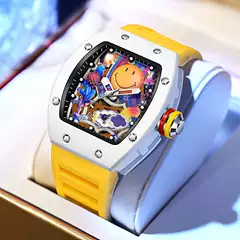 New Miller Smiley Face Foreign Trade Cross-Border Barrel-Shaped Watch Men's Fashion Watch Luminous Waterproof Hollow Quartz Watch