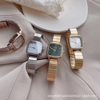 IEKE Niche Slub Band Watch Women's Small Square Dial Retro Artistic Simple Fashion Elegant Women's Watch