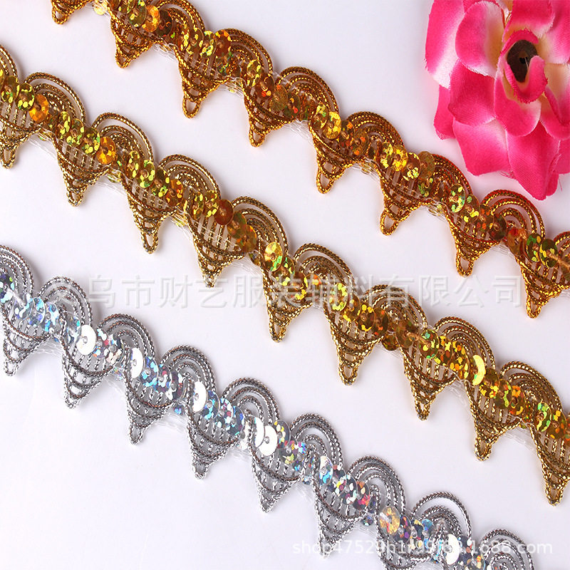 Strength manufacturers wholesale gold and silver lace clothing accessories National pagoda color lace golden sequins lace