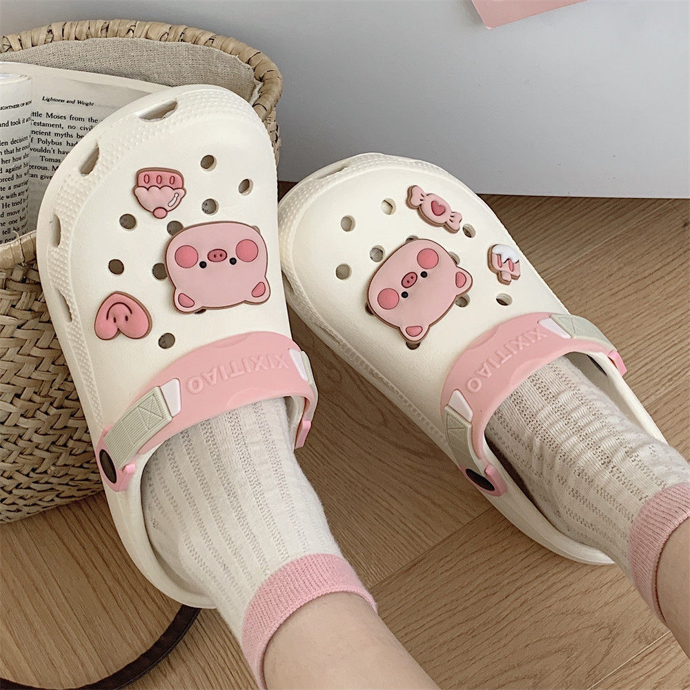 New Girls' Heart-to-Heart Cave Shoes Summer Outdoor Shoes with Shit on Shoes Cute Piggy Women eva Soft-soled Beach Shoes