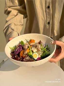 Ins Style Ink Dot Plate Ceramic Splash Ink Bowl Large Deep Plate Fruit Salad Household Curry Rice Instant Noodle Bowl Soup Plate