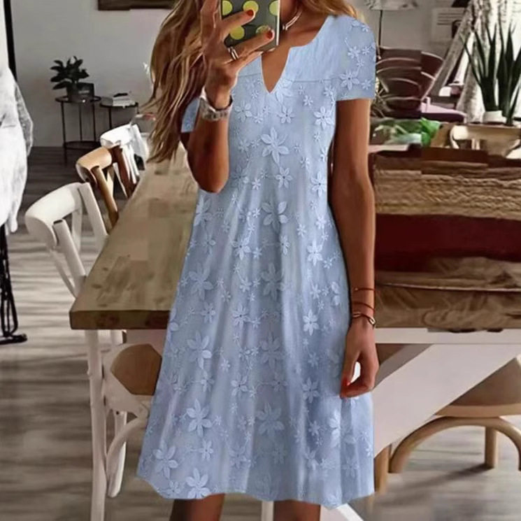 Elegant Solid Color V Neck Short Sleeve Dress Summer Collection Perfect for Casual and Formal Occasions Wholesale