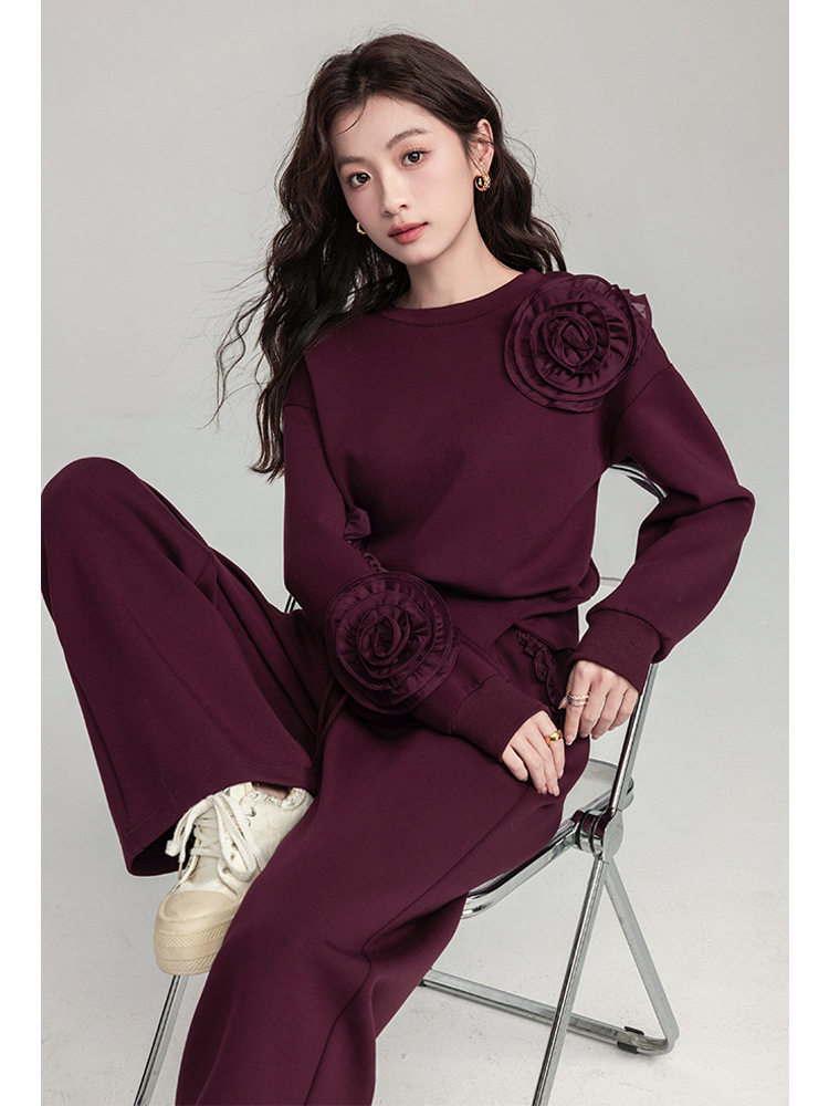 Spring 2025 New Fashion Casual suit Tight Waist Slimming Loose Three-dimensional Flower Elegant Two-piece Women's Clothing