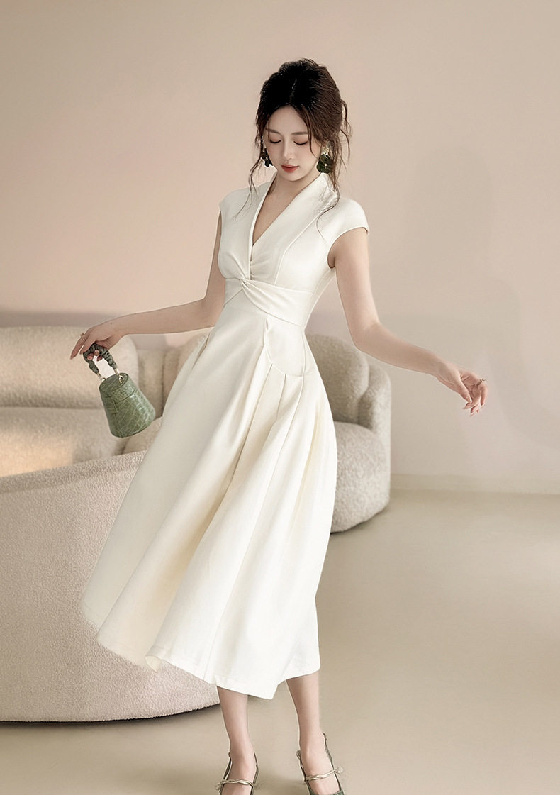 Đầm maxi nữ cổ V tay không dáng suông phong cách Pháp — [Màu hạnh] chi tiết 7