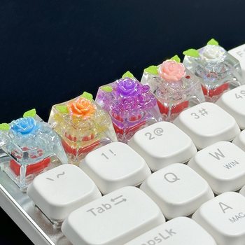 Cross-border original resin personality three-dimensional transparent camellia key cap cross shaft mechanical keyboard single transparent