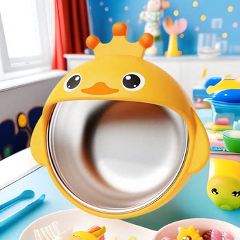 Hot Selling Children's Dinner Plate Stainless Steel Learning to Eat Baby Silicone Food Bowl Baby Special Tableware Set Suction Cup Bowl