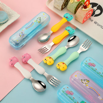 Dinosaur children's tableware 304 stainless steel spoon Fork suit cartoon unicorn spoon Fork baby practice chopsticks