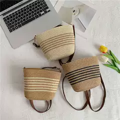 Women's Woven Straw Tote Bag with Zipper, Crossbody Beach Bucket Bag, Vacation Fashion Shoulder Bag, Versatile Niche Ins Woven Soft Bag