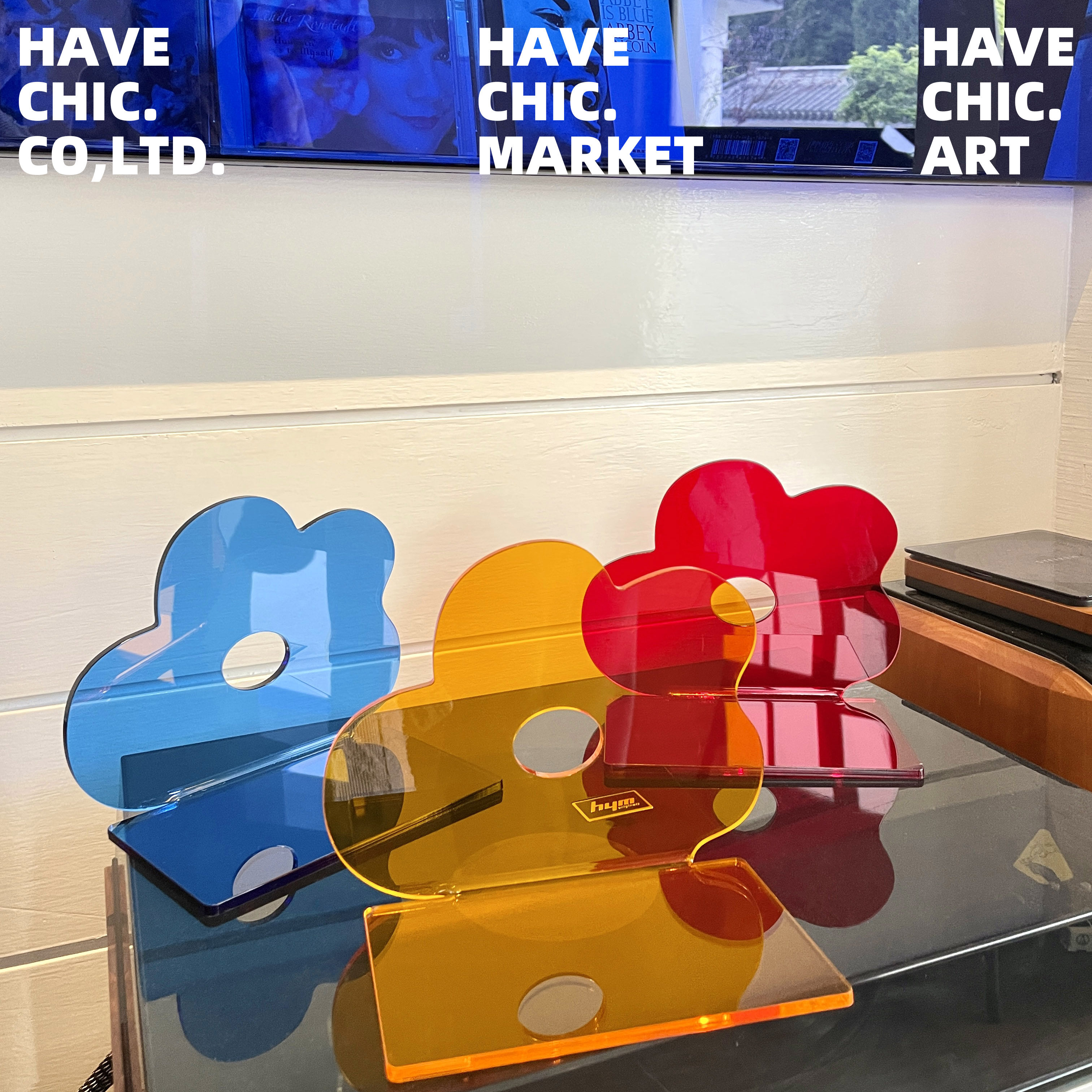 Havechic Acrylic Bookends Transparent L-Shaped Student Desktop Home Simple Bookend Flower