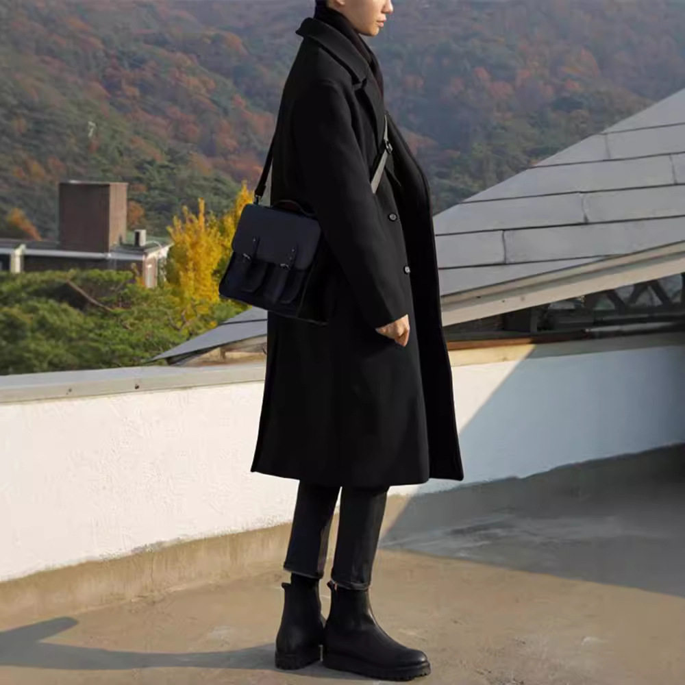 Mens Wool Overcoat Thick Warm Fabric Mid Length Available in Khaki and Black Wholesale Options
