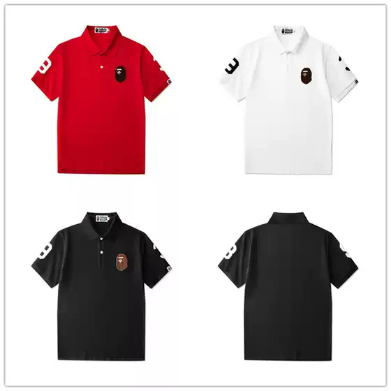 Summer Export Japanese Style Trendy Brand Ape Head Embroidered Polo Men's and Women's T-Shirt Short-Sleeved Wholesale
