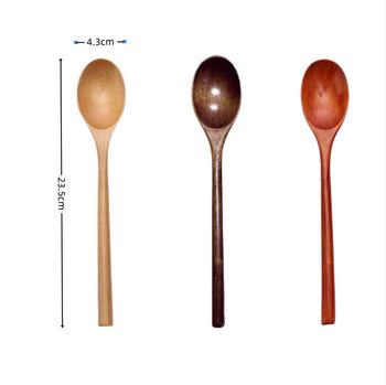 Long Handle Wooden Spoon Old Ke Japanese Semi-round Handle Wooden Spoon 23.5cm Cooking Mixing Spoon Factory Direct Supply