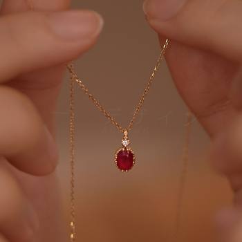 Imitation ruby necklace diamond pendant retro niche exquisite popular S925 silver plated fashion all-match ins style