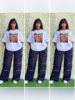 2025 Ready-Made New Hip-Hop Slimming Loose Casual Wide-Leg Cargo Pants and Heat-Printed Tops Two-Piece Set