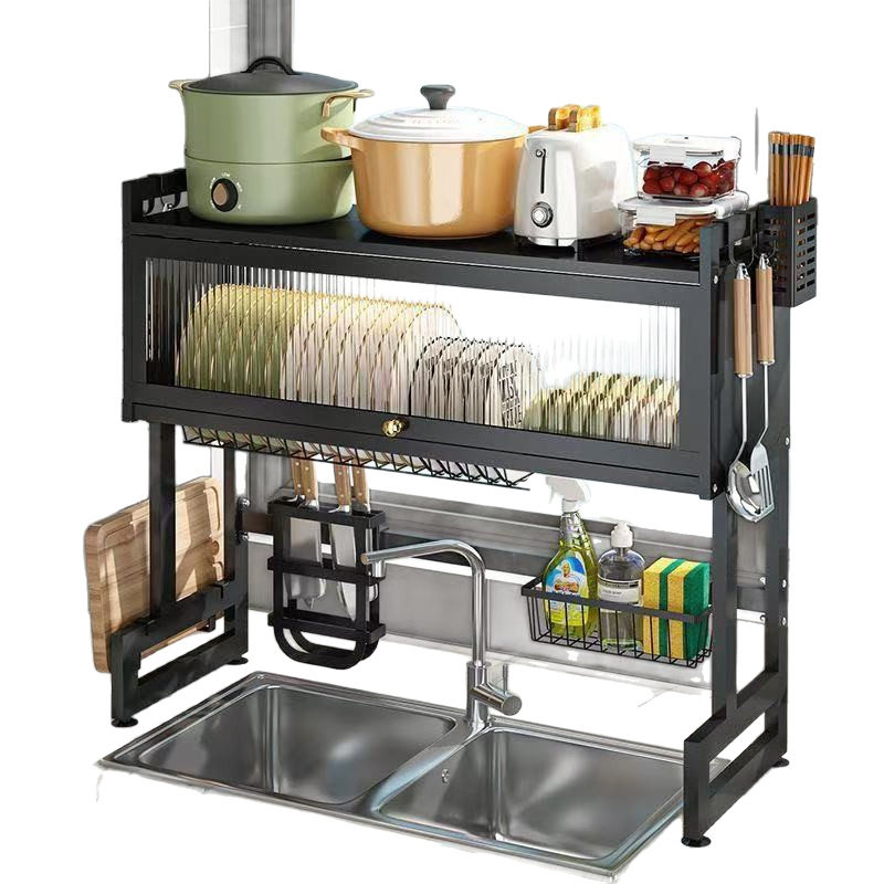 Storage Rack for Kitchen Sink, Dish Rack, Sink Cabinet, Multi-Functional Dust-Proof Cabinet Door, Dish Storage and Draining