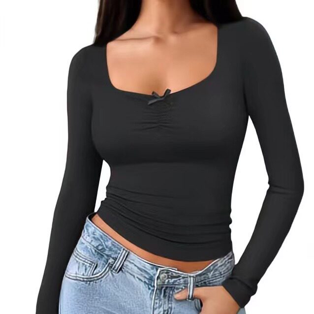 Womens U Neck Fitted T Shirt Minimalist Design Spring Summer Style Bodycon Fit Comfortable Fabric Wholesale