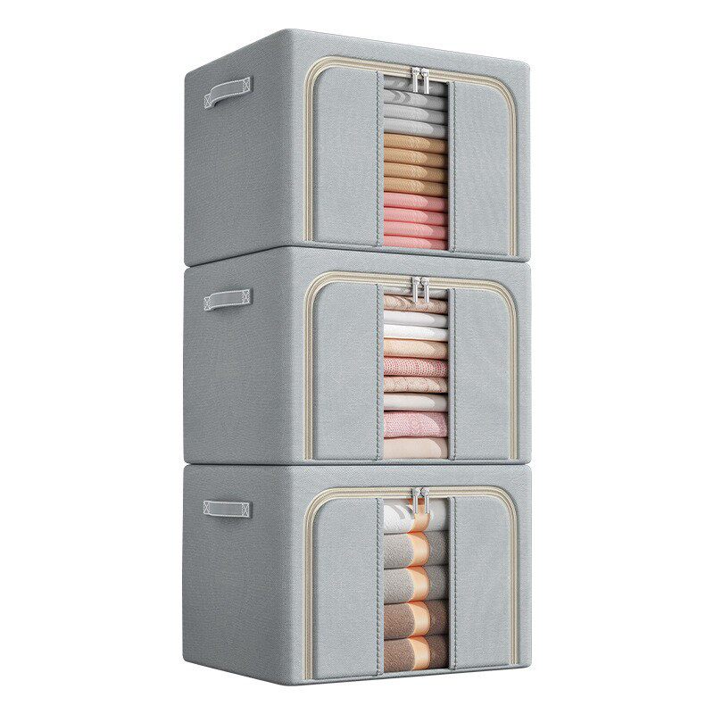 Solid Color Oxford Cloth Steel Frame Storage Box Clothes Storage Dormitory Moving Quilt Clothes Storage Box Home Storage
