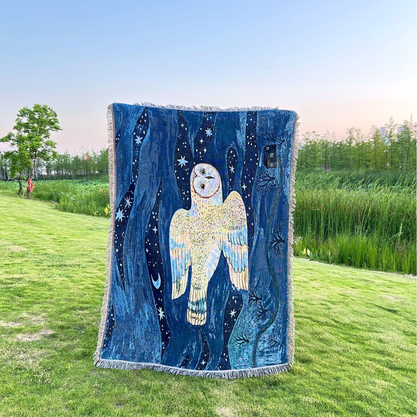 Cross-Border Galaxy Owl Camping Blanket Picnic Blanket Multifunctional Line Blanket Tapestry Sofa Cover Blanket Outdoor Camping Carpet