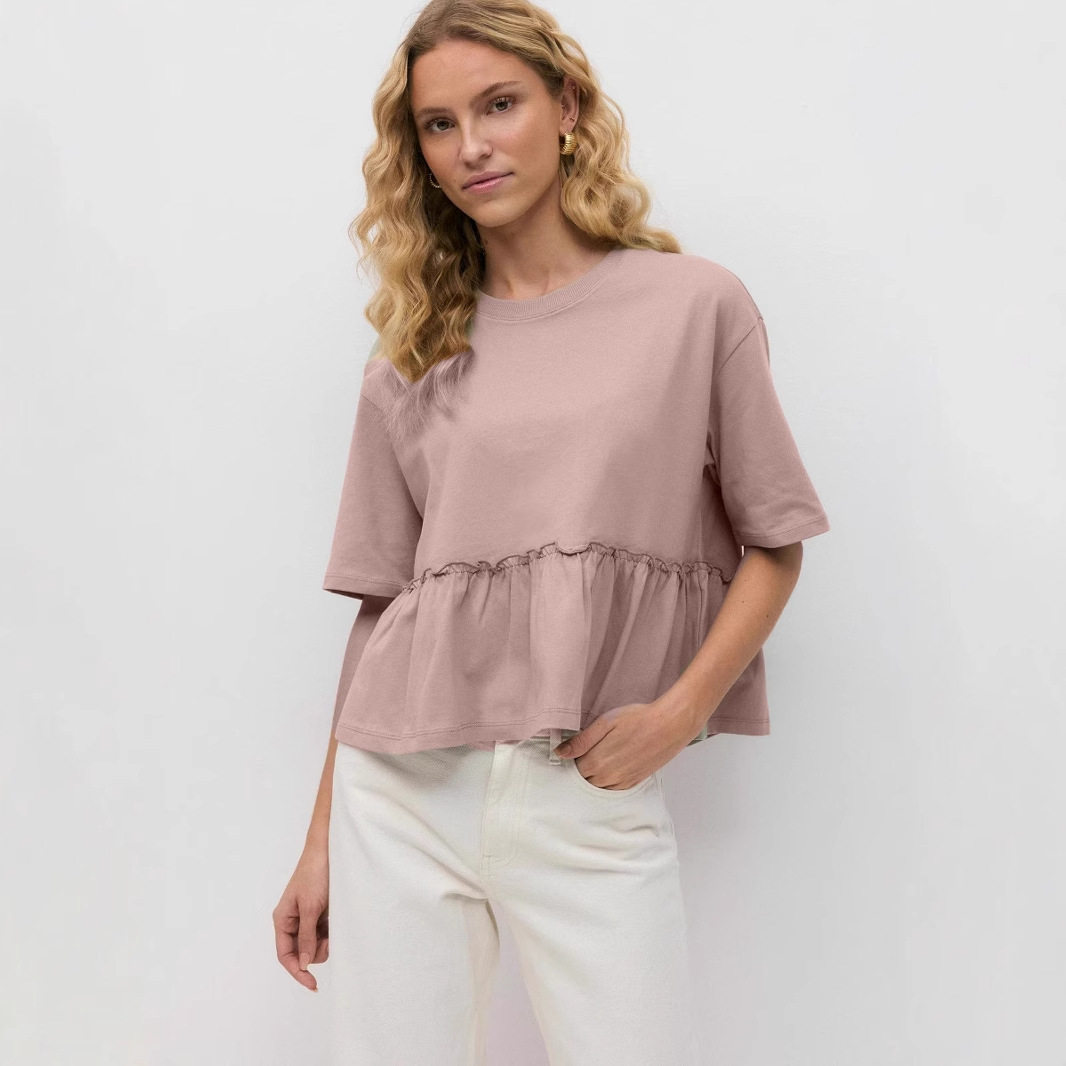 Cotton Pleated T Shirt Soft Loose Fit Round Neck Casual Everyday Wear Wholesale Available fast shipping
