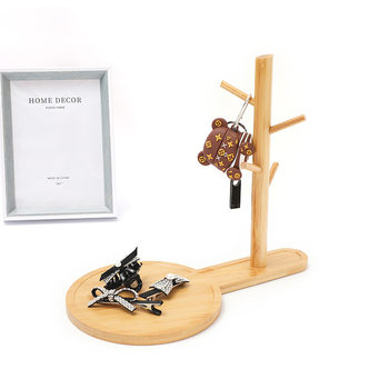 Natural Bamboo Entrance Keychain Storage Rack Creative Jewelry Jewelry Rack Cosmetic Storage Cup Holder Multi-purpose