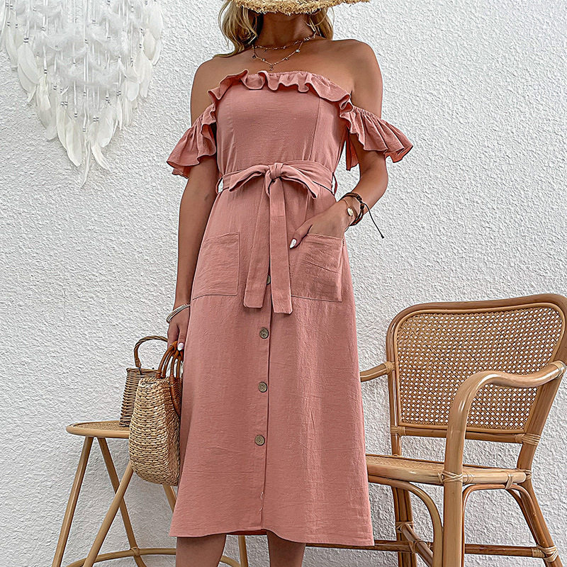 Off Shoulder Dress Casual Minimalist Summer Style Perfect for Parties or Everyday Wear Wholesale Available