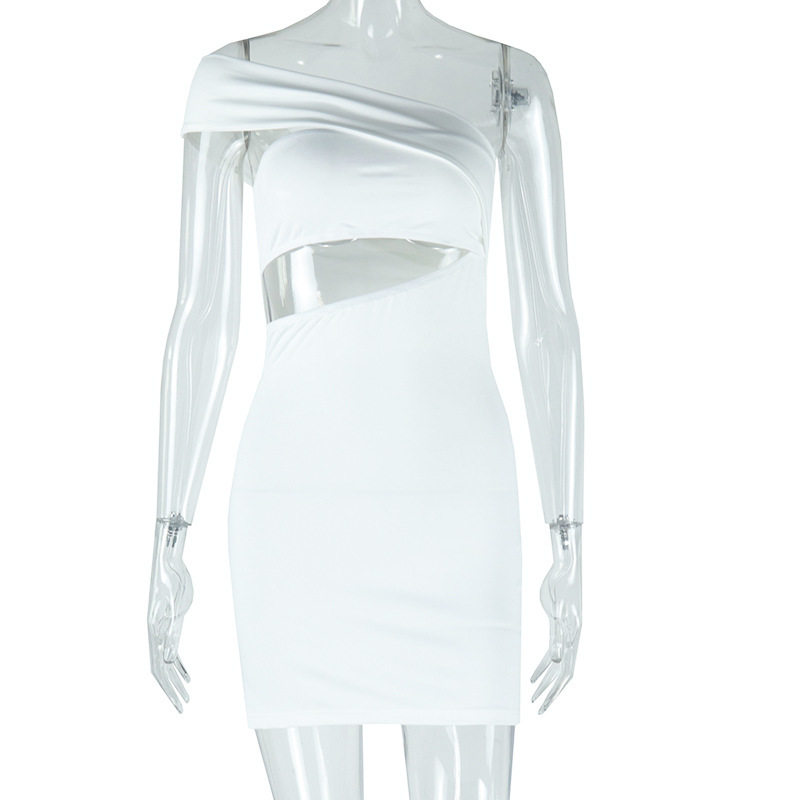 Casual Bodycon Dress Solid Color Asymmetrical Neckline Off Shoulder Patchwork Design Trendy for Parties or Night