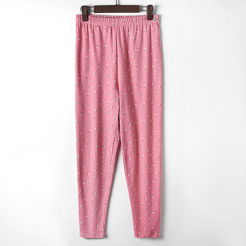 中老年奶奶100%纯棉秋裤老太太200斤棉毛裤保暖宽松大码印花线裤