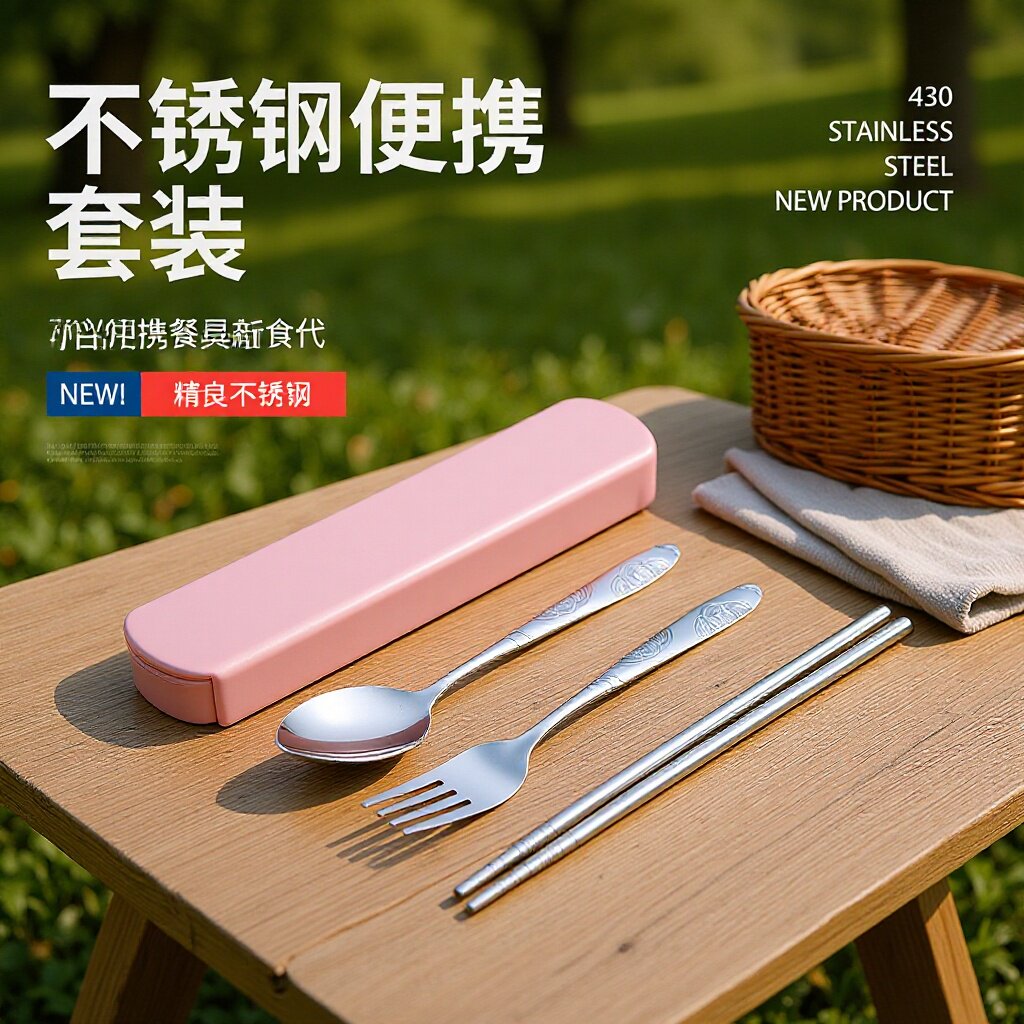 Stainless Steel Cutlery Set Disposable Chopsticks Knife Fork Spoon Boxed Outdoor Travel Spoon Easy to Carry