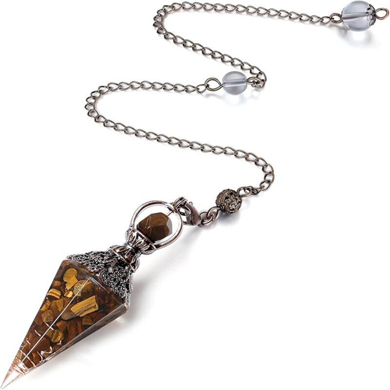 Ancient Silver Crystal Semi-precious Stone Colorful Gravel Resin Pendulum Hexagonal Cone Pendant Cross-border Supply