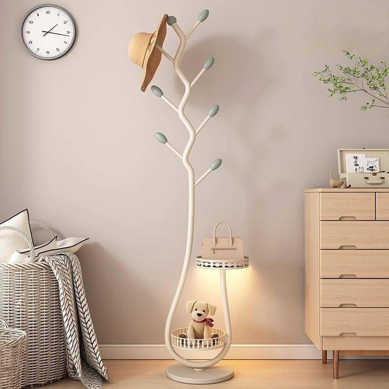 Clothes Rack Floor-Standing for Home Use in Living Room and Bedroom, Light Luxury Metal Coat Rack, Simple Cream Style Bag Rack