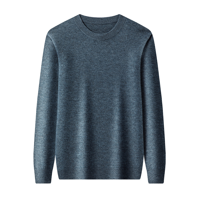 新款男装全羊毛12针圆领100%绵羊毛长袖上衣秋冬330克针织衫毛衣