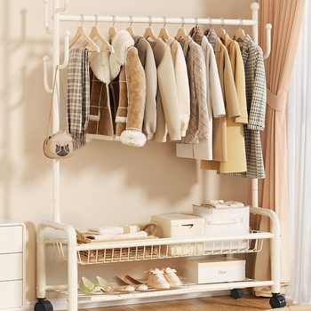 Clothes Rack Floor-Standing Cream Style Bedroom Coat Rack Household Removable Dormitory Clothes Drying Rack Multi-Functional Simple Clothes Hanger