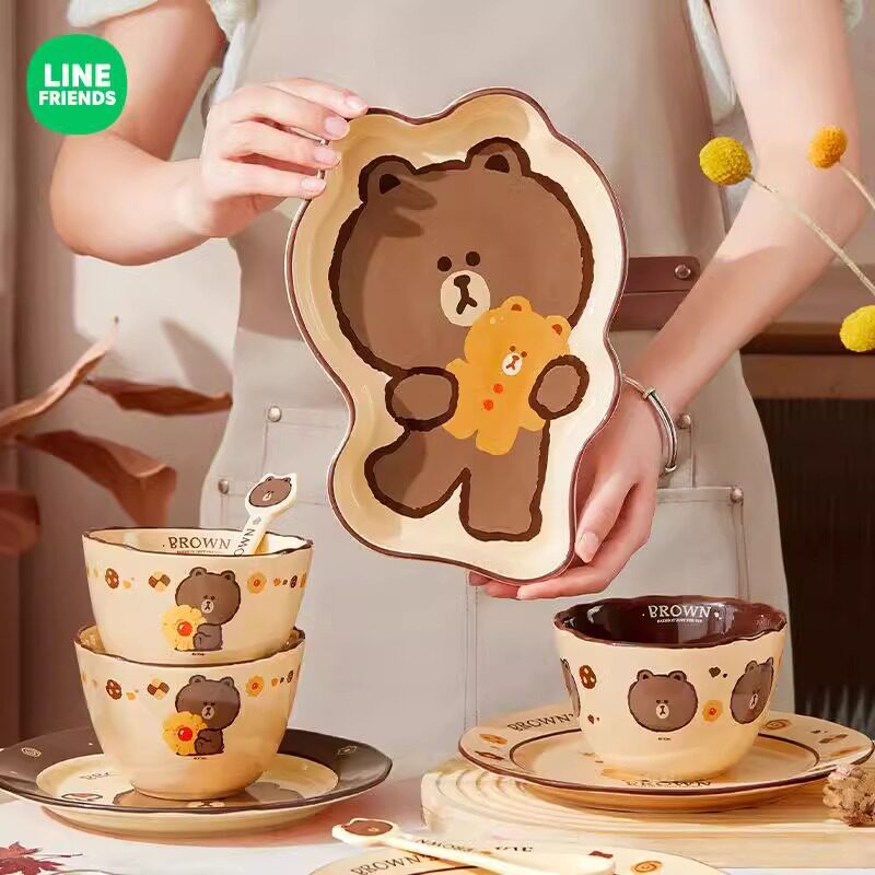 Line Friends Cartoon Ceramic Rice Bowl Household Dishes New Cute Tableware One Person Food Set m