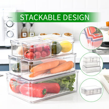 Refrigerator Storage Box Kitchen Fresh Fruit and Vegetable Preservation Box New Transparent PET with Lid Classification Storage Finishing Box