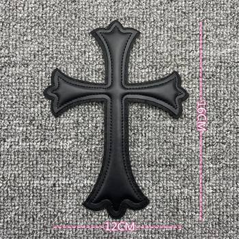New European and American black retro cross embroidery embroidery logo sewing leather logo clothing textile fashion accessories cloth stickers