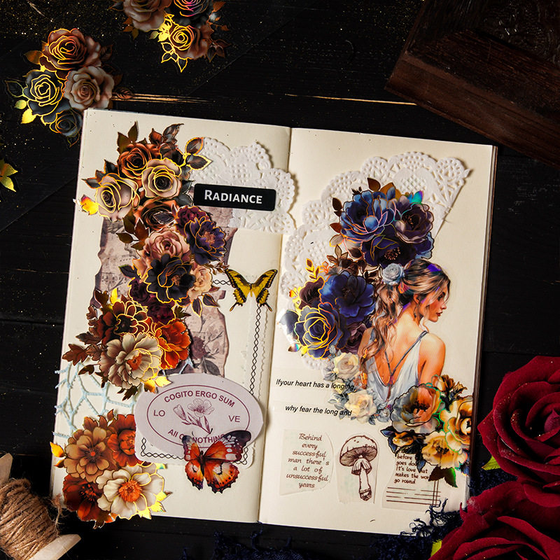 Diablo Phantom of the Opera PET tape gilded flower note set series gilded flower hand account decoration material cycle paste 6