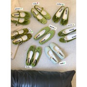 Ballet Shoes to Match Skirts, 2026 Early Spring New French Style Gentle Velvet Green Fairy Style Mary Jane Shoes with Hidden Hei
