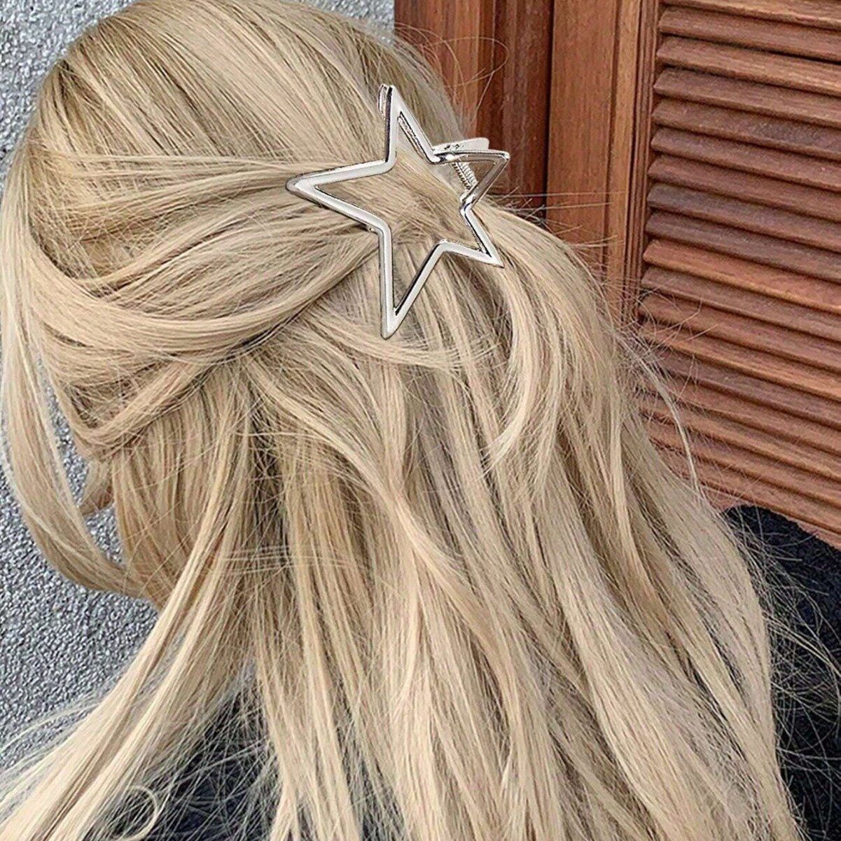 简约风金属镂空光面五角星抓夹韩版盘发抓夹高颜值后脑勺鲨鱼夹子