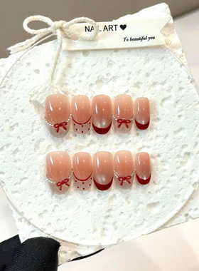 九月礼物纯手工穿戴甲手绘猫眼腮红级显白纯手作美甲贴片指甲甲片