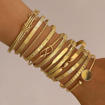 Ins European and American Cross-Border Hand Jewelry Rhombus Twist Glossy Bracelet 12-Piece Set Asymmetrical Punk Hand Jewelry Set Wholesale