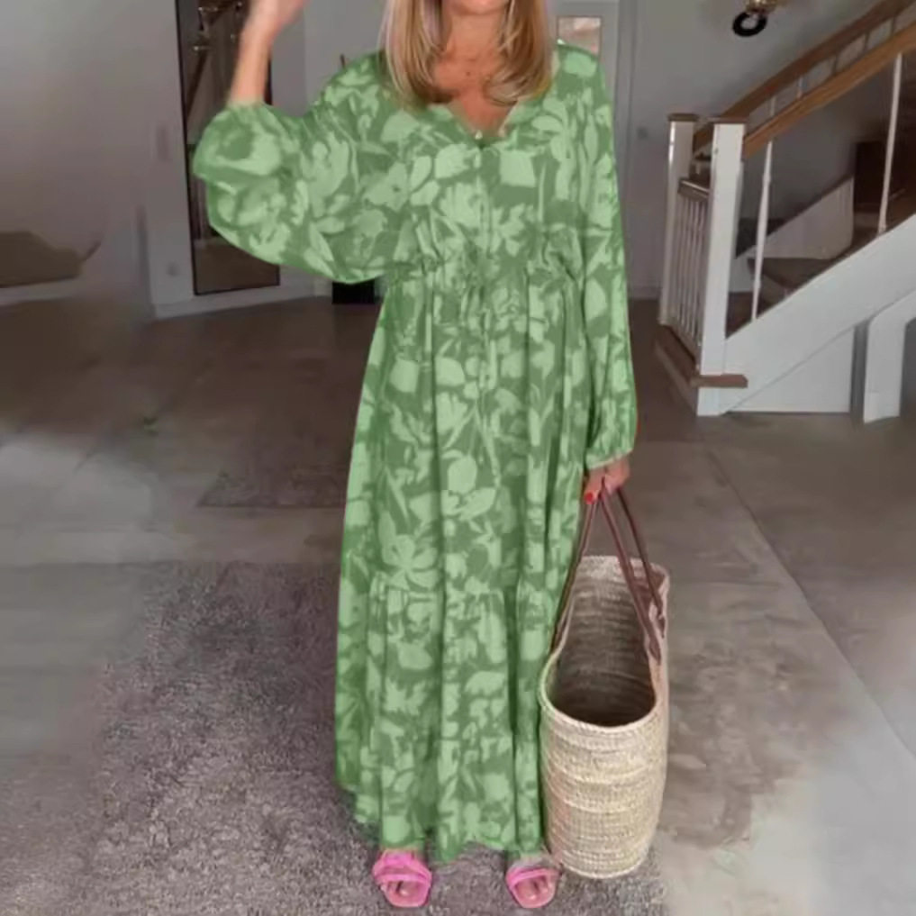 Summer Casual Loose V Neck Long Sleeve Dress for Women Floral Print Perfect for Daily Wear or Vacation Wholesale